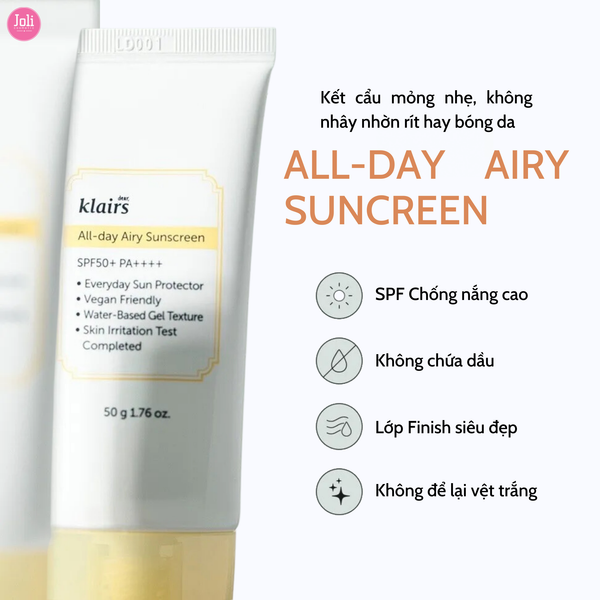 Kem Chống Nắng Ẩm Mượt Làm Dịu Da Klairs All-day Airy Sunscreen SPF50 PA 50g