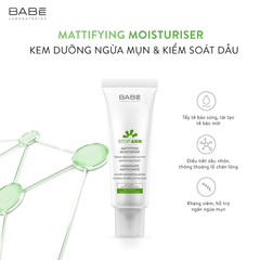 Kem Dưỡng Ẩm Kiềm Dầu Giảm Mụn Laboratorios Babe Stop AKN Mattifying Moisturiser 50ml