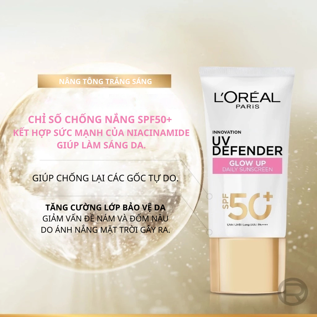 Kem Chống Nắng Sáng Da Loreal UV Defender Glow Up Daily Sunscreen SPF50+ PA ++++ 50ml