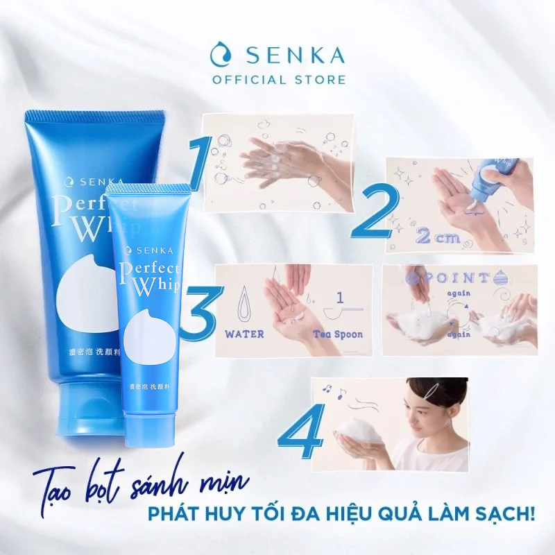 Sữa Rửa Mặt Tạo Bọt Làm Sạch Sâu Chiết Xuất Tơ Tằm Trắng Senka Perfect Whip 40g