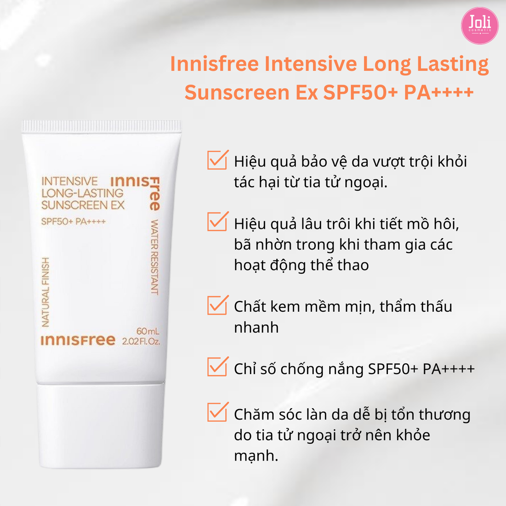 Kem Chống Nắng Cho Da Dầu Hỗn Hợp innisfree Long Lasting Sunscreen Ex SPF50+ PA++++ 60ml