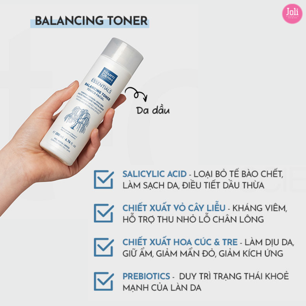 Nước Hoa Hồng Dưỡng Ẩm Cho Da Dầu MartiDerm Essentials Balancing Toner 200ml