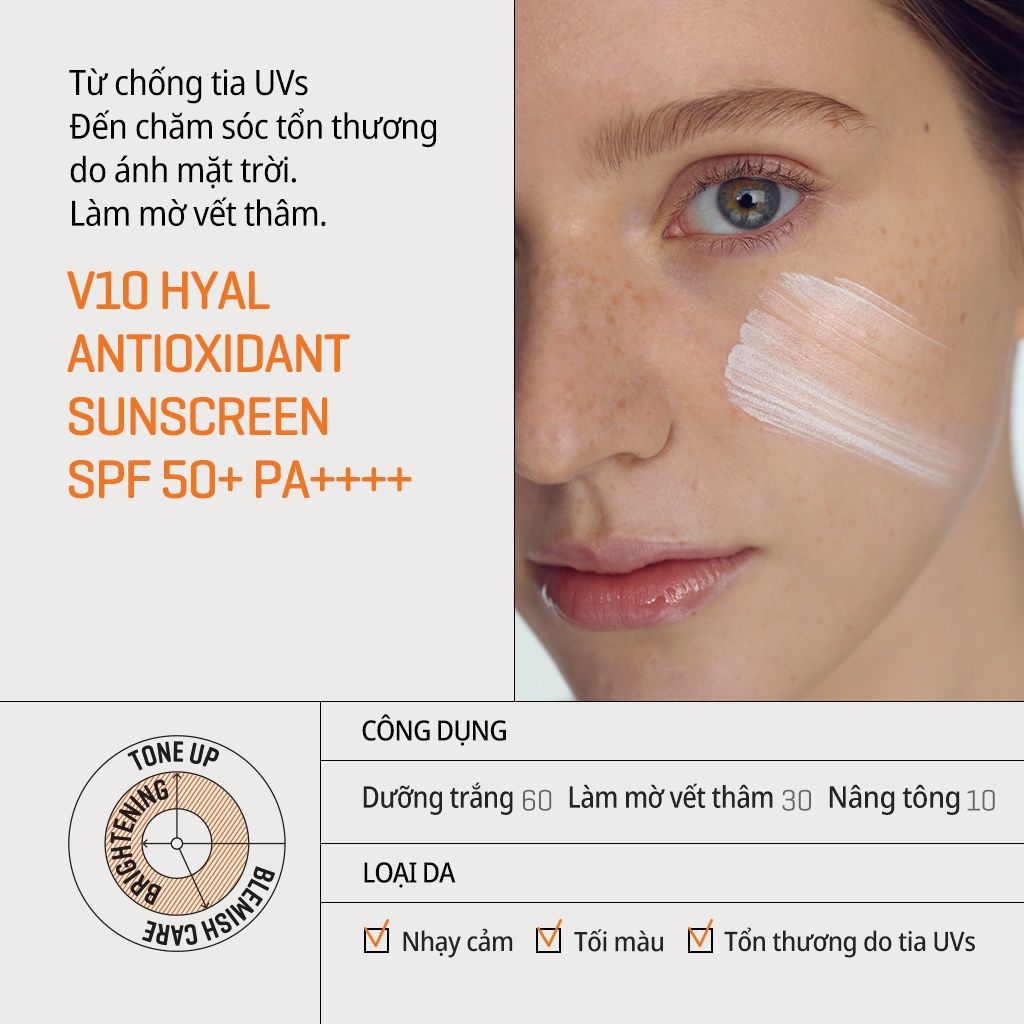 Kem Chống Nắng Dưỡng Ẩm Nâng Tông Some By Mi V10 Hyal Antioxidant Suncreen SPF50+ PA++++ 40ml