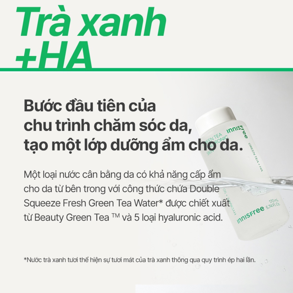 Nước Hoa Hồng Cấp Ẩm innisfree Green Tea Hyaluronic Skin 170ml