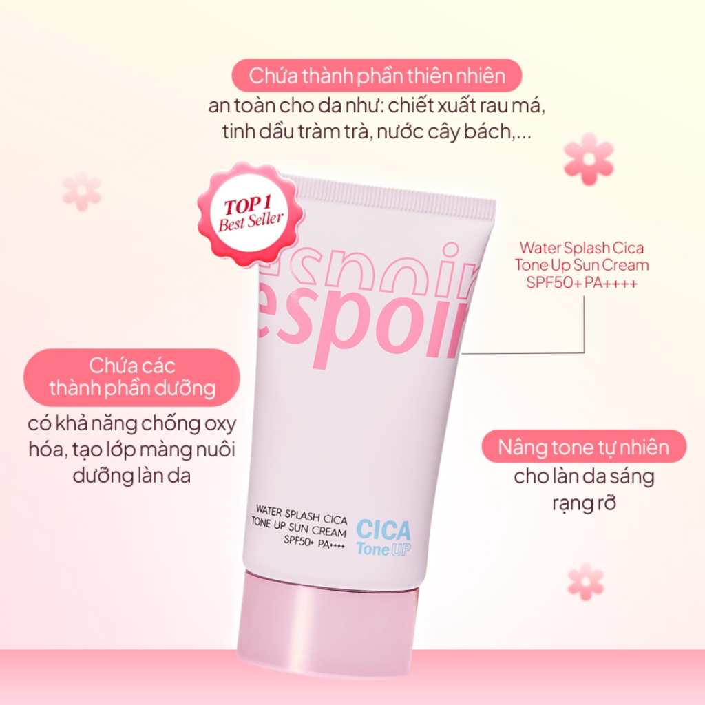 Kem Chống Nắng Cấp Ẩm Nâng Tone Espoir Water Splash Cica Tone Up Cream SPF50+ PA++++ 60ml