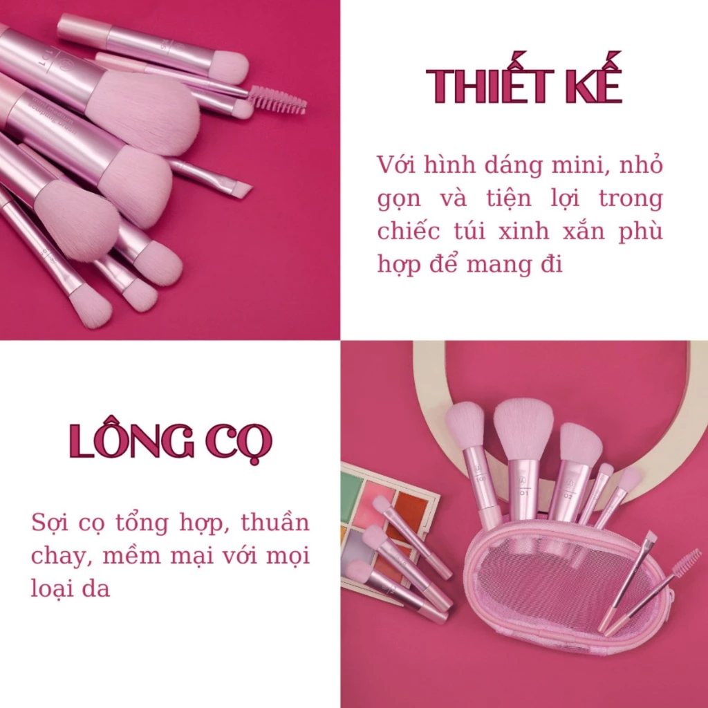 Bộ Cọ Trang Điểm 10 Cây Kèm Túi BH Cosmetics Glam On The Glow Mini Brush Set