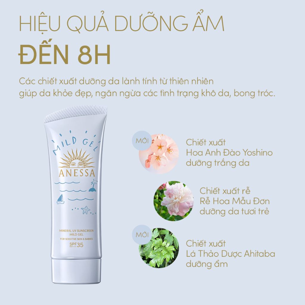 Gel Chống Nắng Anessa Da Nhạy Cảm Moisture UV Sunscreen Mild Gel For Senstive SPF35 PA+++ 90G