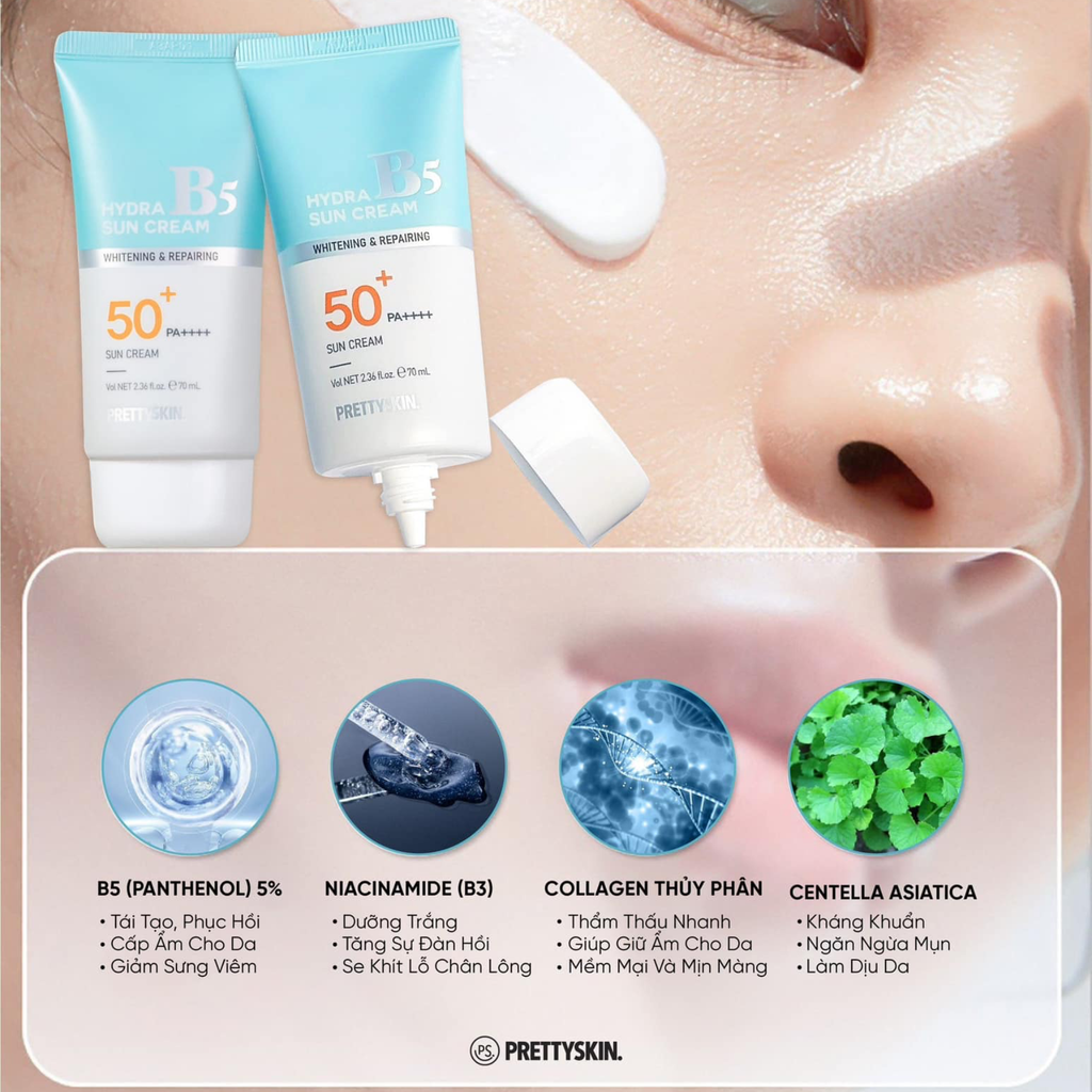 Kem Chống Nắng Phục Hồi Dưỡng Trắng Prettyskin Hydra B5 Sun Cream SPF 50+/PA+++ 70ml