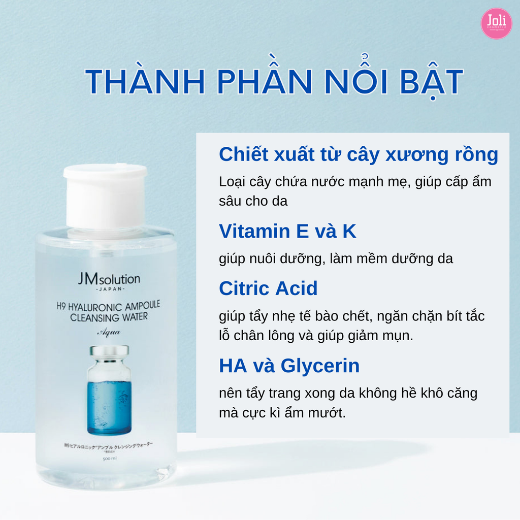 Nước Tẩy Trang Cho Mọi Loại Da JMsolution H9 Hyaluronic Ampoule Cleansing Water