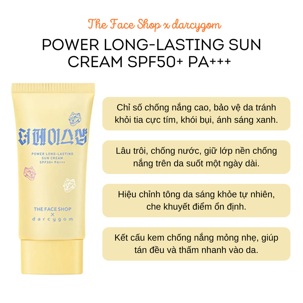 Kem Chống Nắng Cho Mọi Loại Da The Face Shop Power Long-Lasting Sun Cream SPF50+ PA+++ 50ml