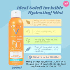 Xịt Chống Nắng Vichy Ideal Soleil Invisible Hydrating Mist SPF 50 PA+++ UVB + UVA 200ml