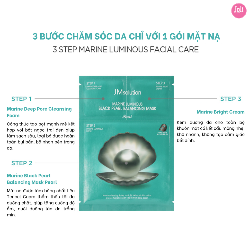 Mặt Nạ Ngọc Trai Đen Dưỡng Sáng Mịn JMsolution Marine Luminous Black Pearl Balancing Mask 30ml