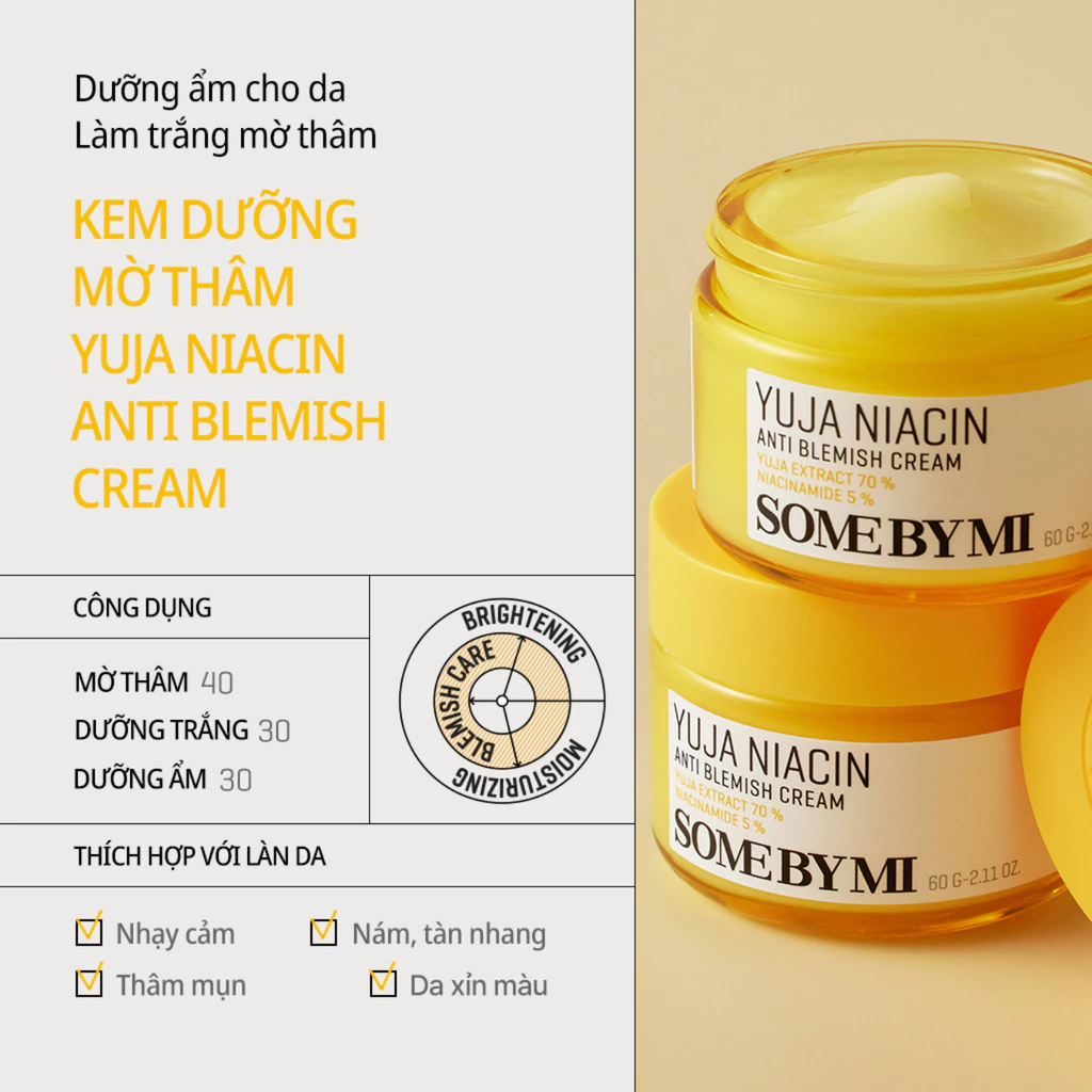 Kem Dưỡng Ẩm Làm Sáng Da Some By Mi Yuja Niacin Anti Blemish Cream 60g