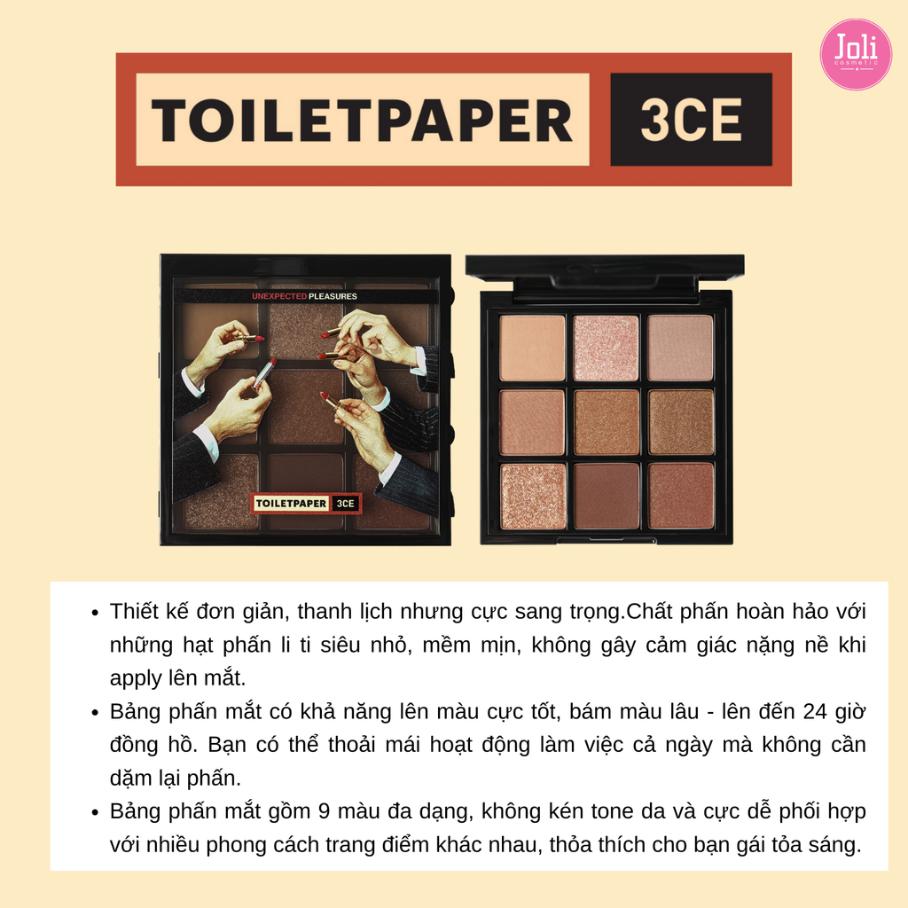 Bảng Phấn Mắt 9 Màu 3CE Toiletpaper Multi Eye Color Palette