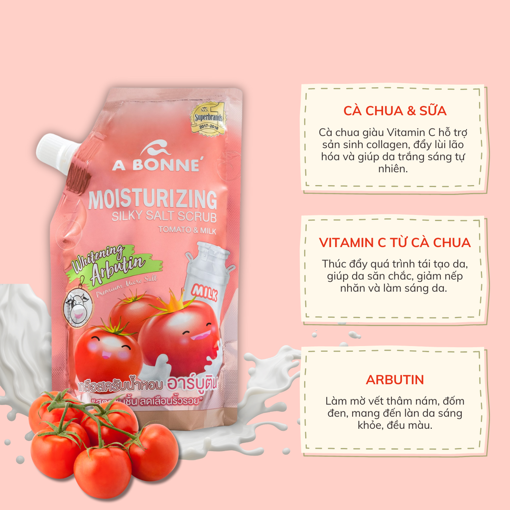 Muối Tắm Tẩy Tế Bào Chết Dưỡng Âm A Bonne Silky Salt Scrub Tomato And Milk 350g