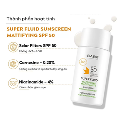 Kem Chống Nắng Kiềm Dầu Cho Da Mụn Babe Sun Protection Super Fluid Matifiant Sunscreen SPF50 50ml