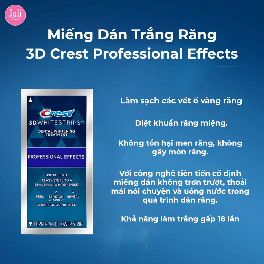 Miếng Dán Trắng Răng Crest 3D Whitestrips Professional Effects Levels 18 Whiter