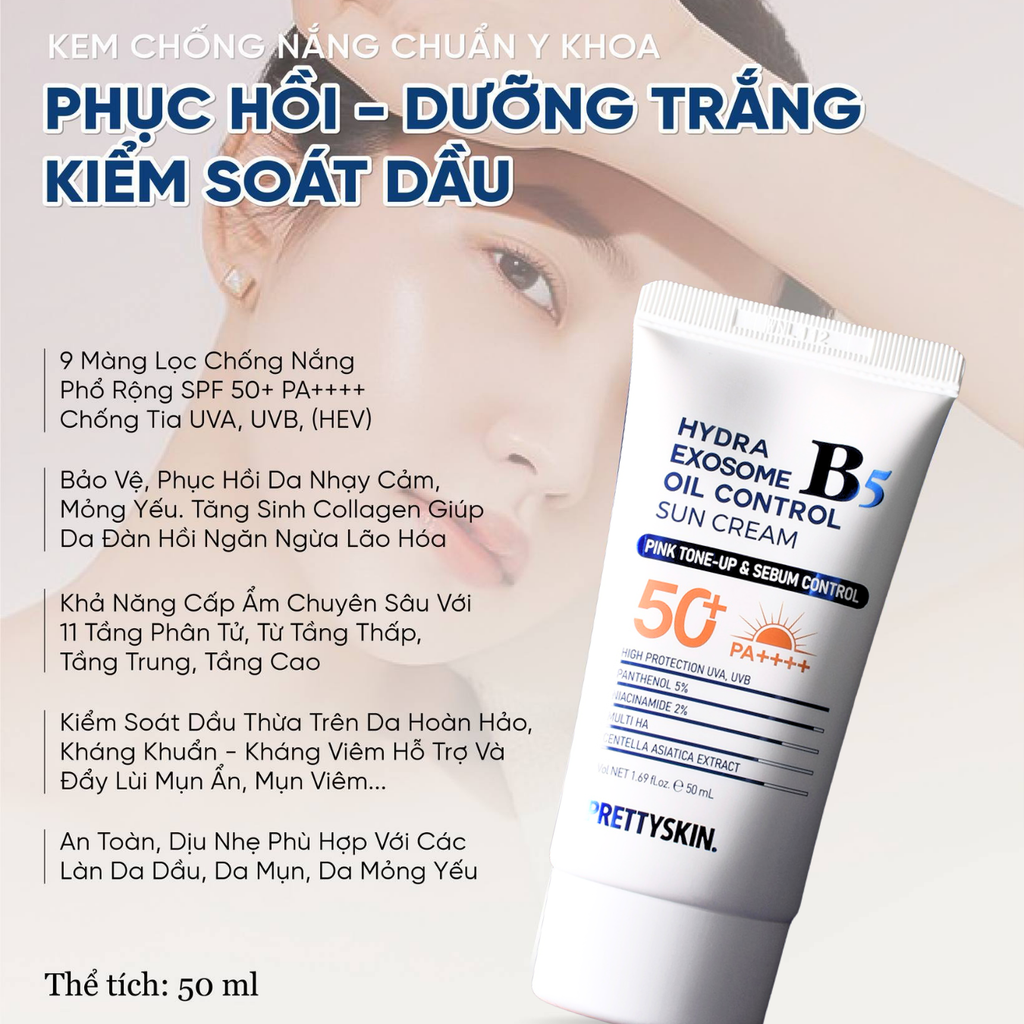 Kem Chống Nắng Kiềm Dầu Prettyskin Hydra B5 Exosome Oil Control Sun Cream SPF50+ PA++++ 50ml