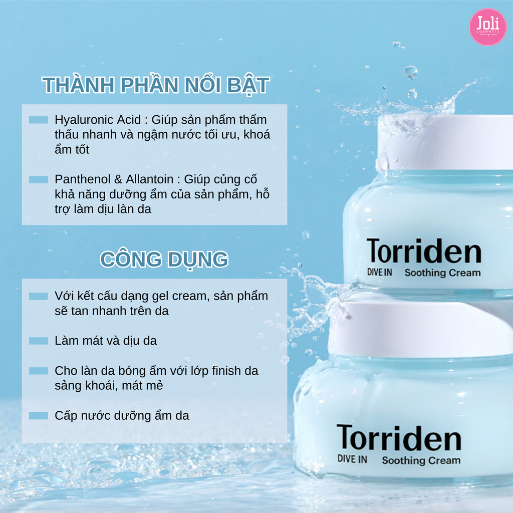 Kem Dưỡng Ẩm Làm Dịu Da Torriden DIVE-IN Low Molecule Hyaluronic Acid Soothing Cream 100ml