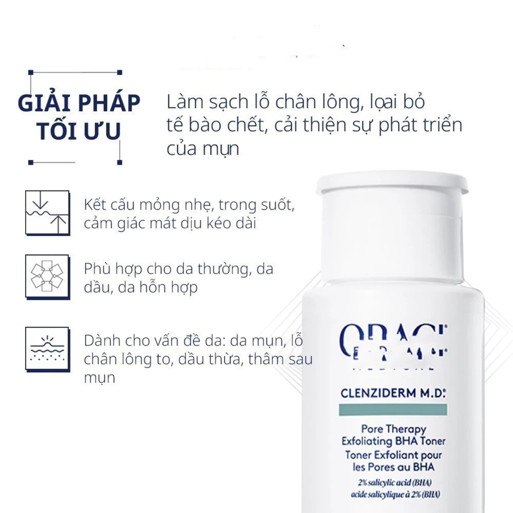 Nước Hoa Hồng Thu Nhỏ Lỗ Chân Lông Obagi Clenziderm M.D Pore Therapy Exfoliating BHA Toner 148ml