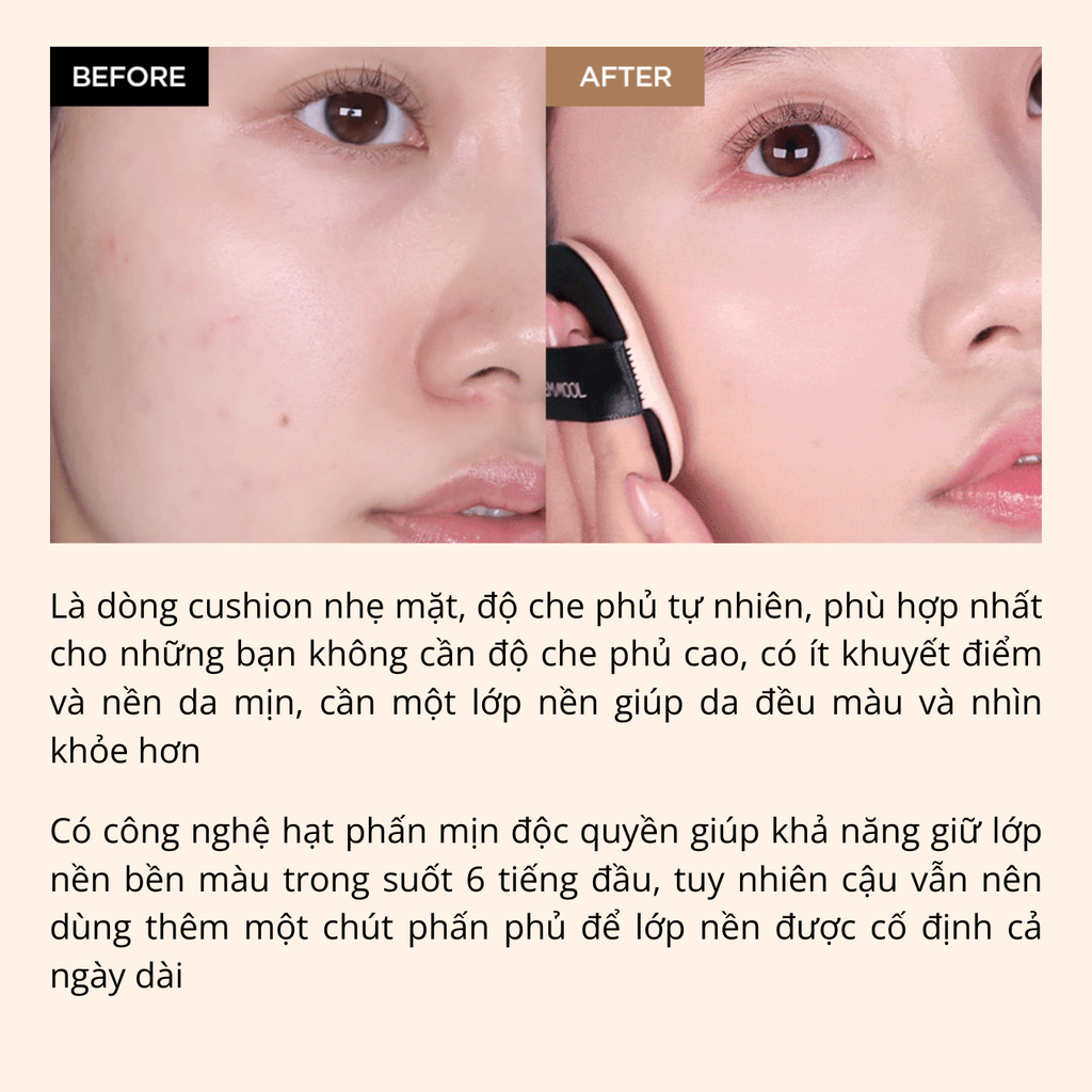 Phấn Nước Jung Saem Mool Skin Nuder Cover Layer Cushion SPF50+ PA+++ 14g (tặng kèm lõi)