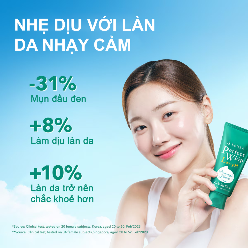 Sữa Rửa Mặt Cho Da Nhạy Cảm Senka Perfect Whip Low pH Calming Cica 100g