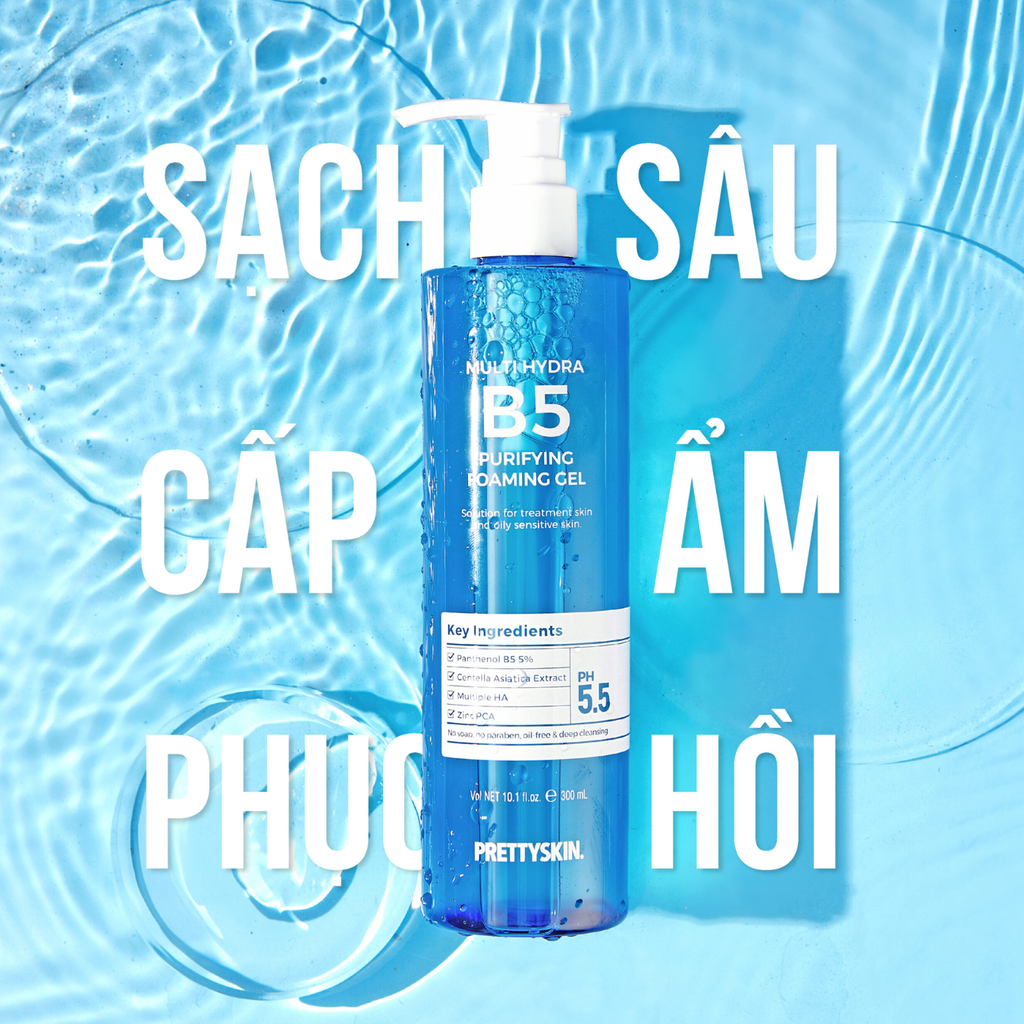 Gel Rửa Mặt Làm Sạch Sâu Prettyskin Multi Hydra B5 Purifying Foaming Gel 300ml