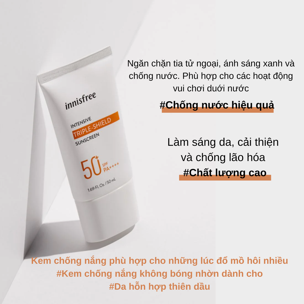 Kem Chống Nắng Nâng Tông Da Innisfree Intensive Triple-Shield Sunscreen SPF 50+/PA++++ 50ml