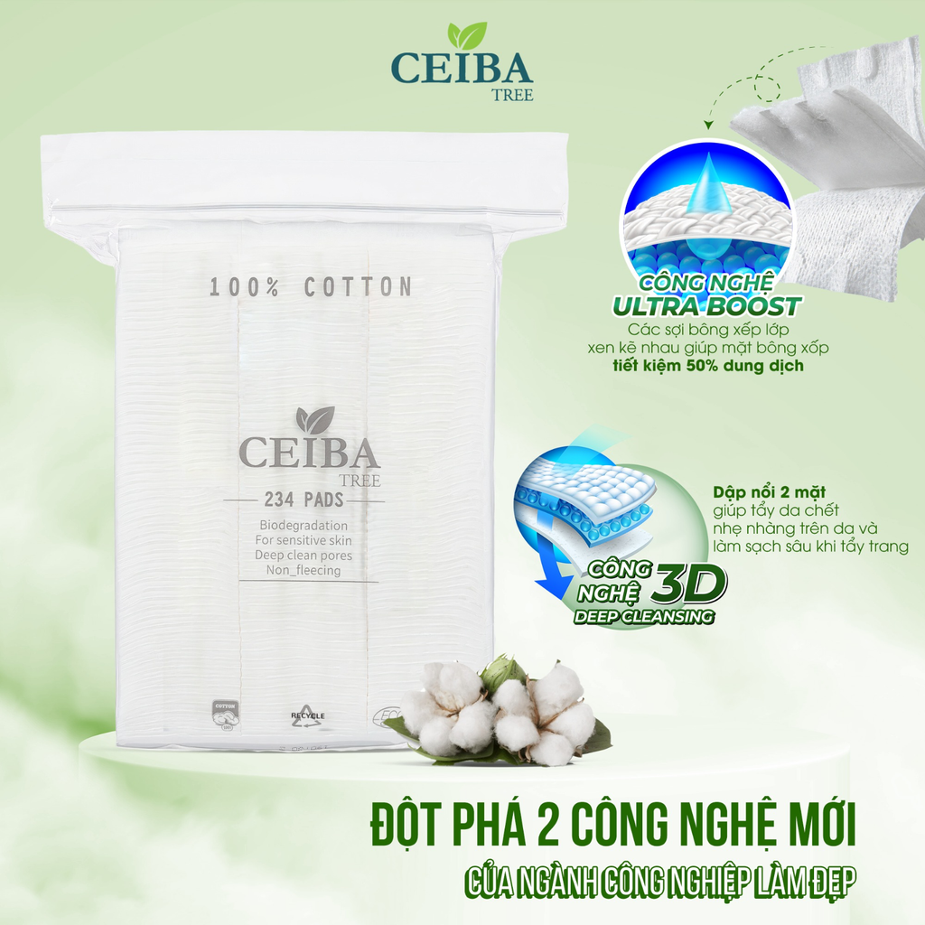 Bông Tẩy Trang Ceiba Tree 100% Cotton 234 Miếng