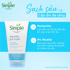 Gel Rửa Mặt Sạch Sâu Cấp Ẩm Cho Da Khô Simple Water Boost Micellar Gel Wash 150ml