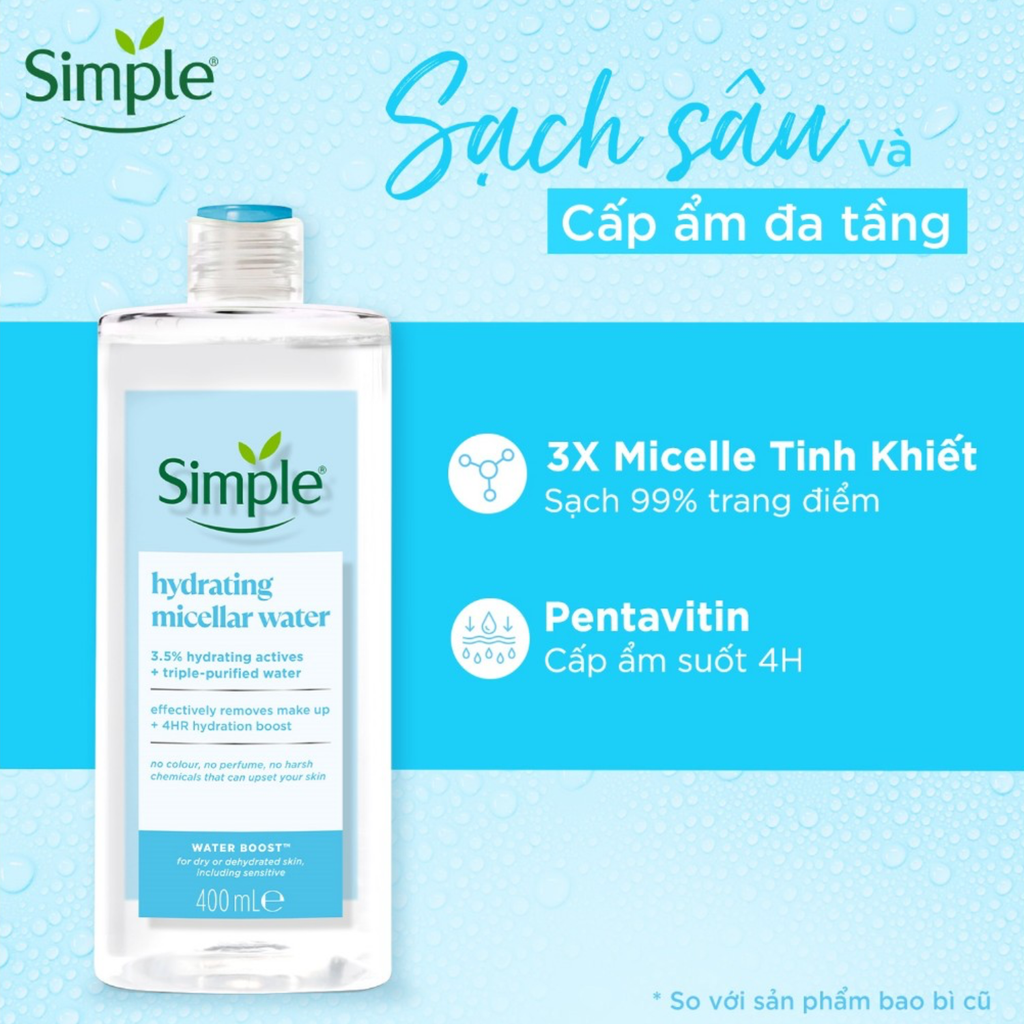 Nước Tẩy Trang Cấp Ẩm Cho Da Khô Simple Water Boost Hydrating Micellar Water 400ml