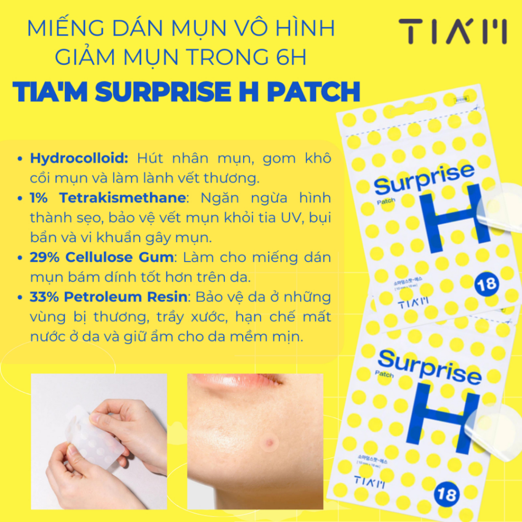 Miếng Dán Mụn Tia'm Hydrocolloid Surprise H Patch 18 Miếng