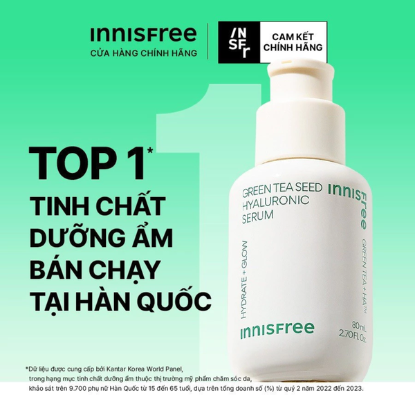 Bộ Dưỡng Ẩm Làm Dịu Phục Hồi Da 4 Món innisfree Green Tea Hyaluronic Serum 80ml Green Tea Cleansing 15gx2 Cream Green Tea 15mlx2 Cream Green Tea Bounce 10mlx2