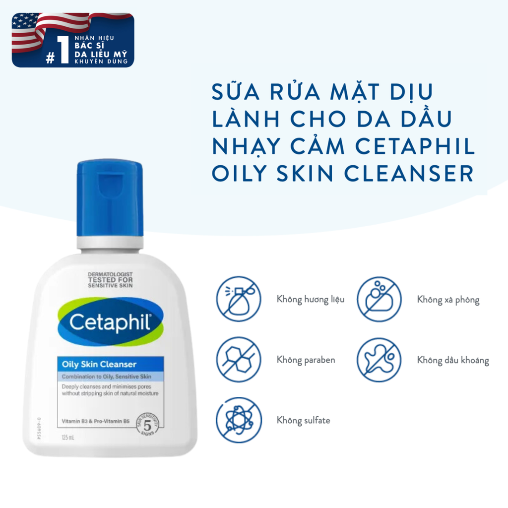 Combo Sữa Rửa Mặt Cetaphil Oily Skin Cleanser 125ml + Kem Chống Nắng Cetaphil Daily Defense Cream 10g