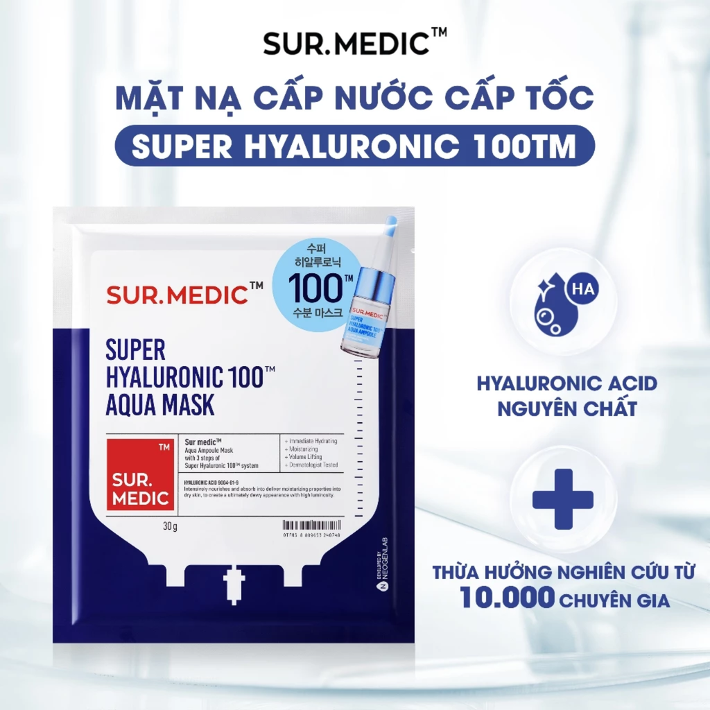 Mặt Nạ Cấp Ẩm Sur.Medic+ Super Hyaluronic 100 Aqua Mask 30g