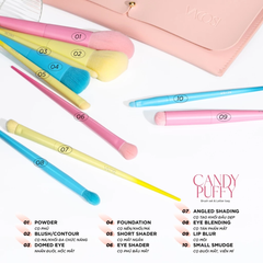 Bộ Cọ 10 Cây + Ví Hồng Vacosi Candy Puffy Brush Set BC34