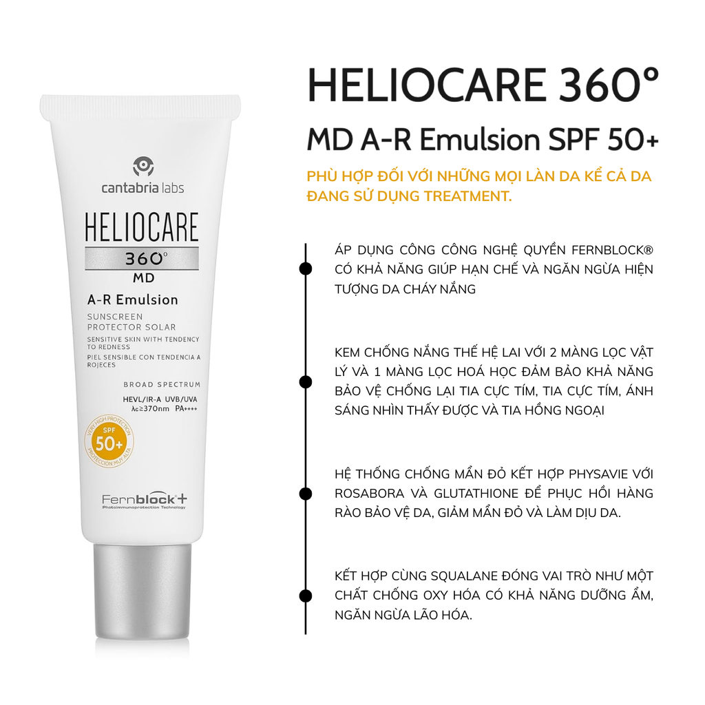 Kem Chống Nắng Cho Da Nhạy Cảm Heliocare 360 MD A-R Emulsion SPF50+ PA++++ 50ml