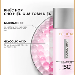 Kem Chống Nắng Sáng Da Mờ Thâm Loreal Paris Glycolic-Bright Anti-Dark Spot Daily UV Fluid SPF50+ PA++++ 50ml