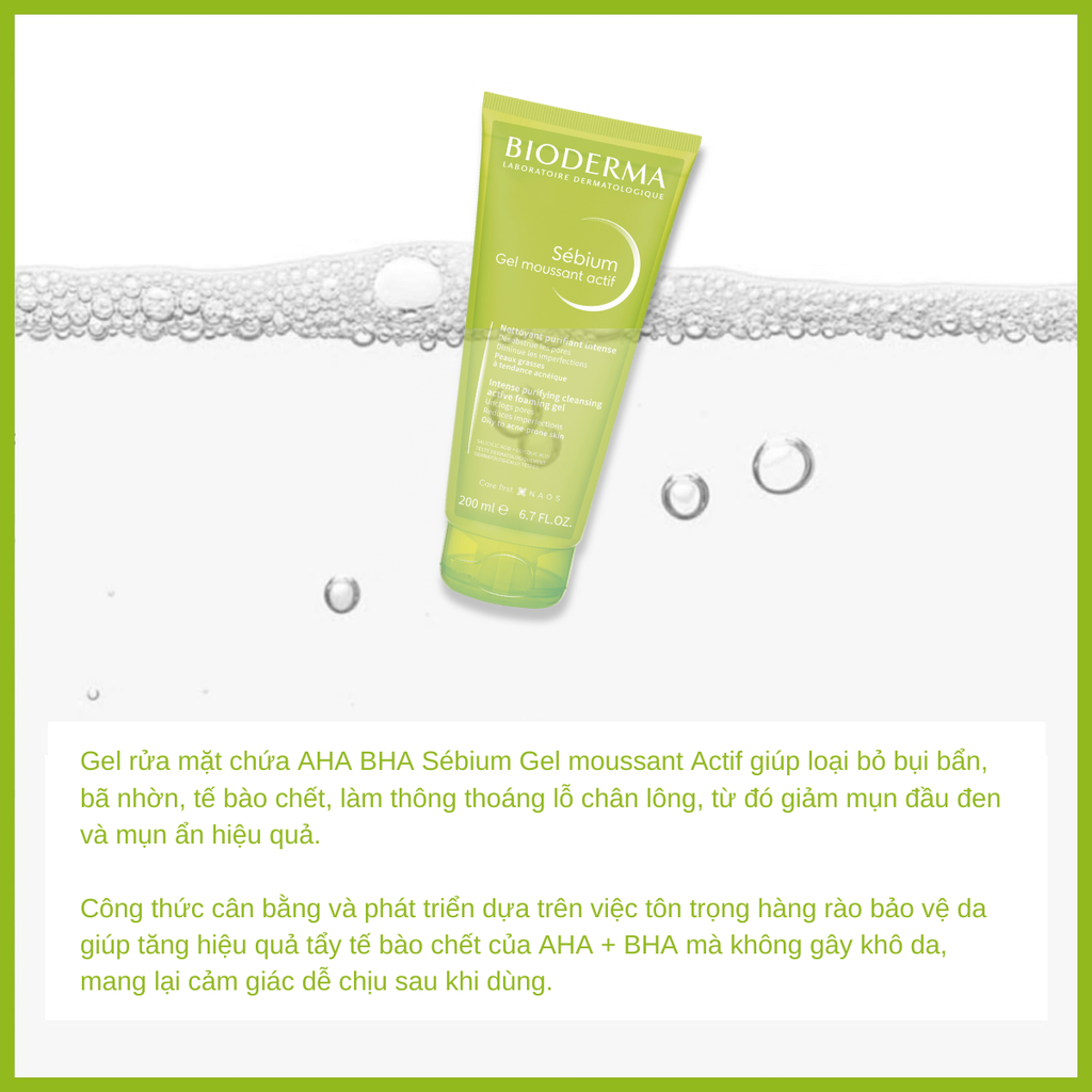 Gel Rửa Mặt Làm Sạch Sâu Hỗ Trợ Giảm Mụn Bioderma Sebium Gel Moussant Actif