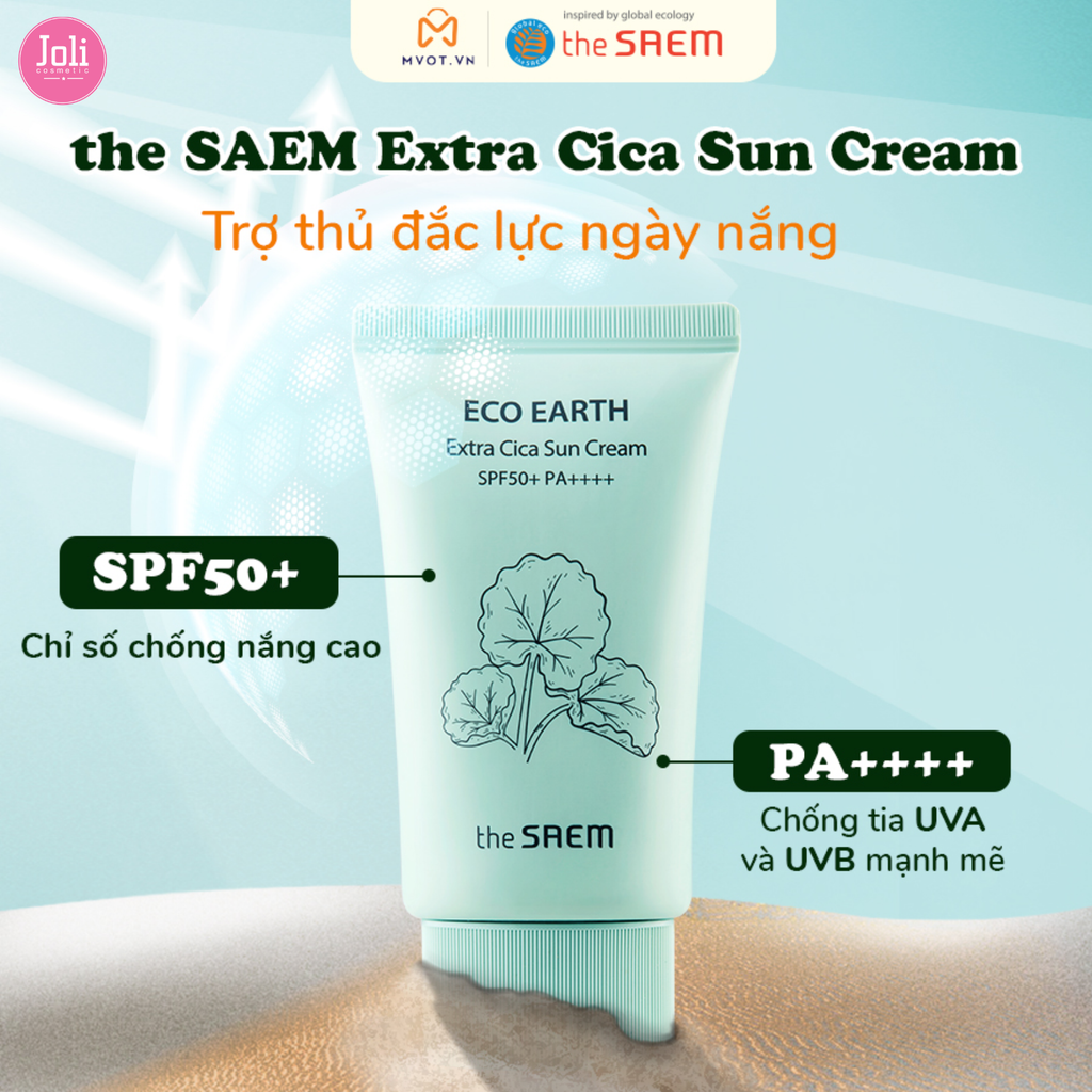 Kem Chống Nắng Chiết Xuất Rau Má Nâng Tông Làm Dịu Da The Saem Eco Earth Extra Cica Sun Cream SPF50+/PA++++ 50g