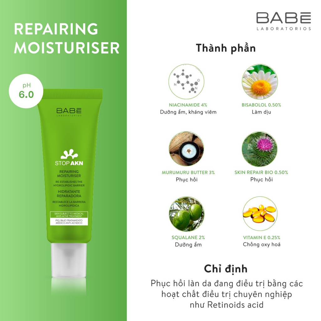 Kem Dưỡng Phục Hồi Cho Da Mụn Babe Stop Akn Moisturising Repair Cream 50ml