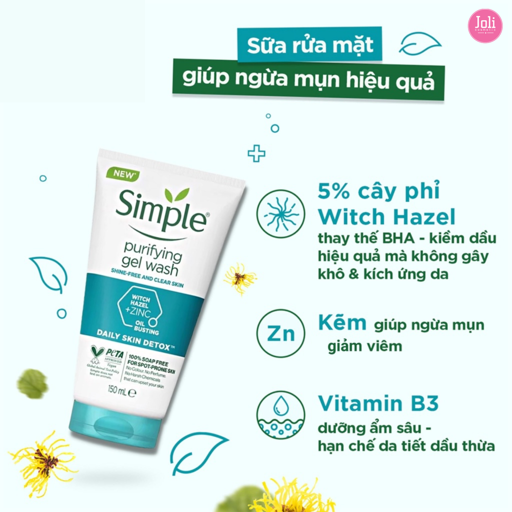 Sữa Rửa Mặt Kiềm Dầu Ngừa Mụn Simple Purifying Gel Wash 150ml