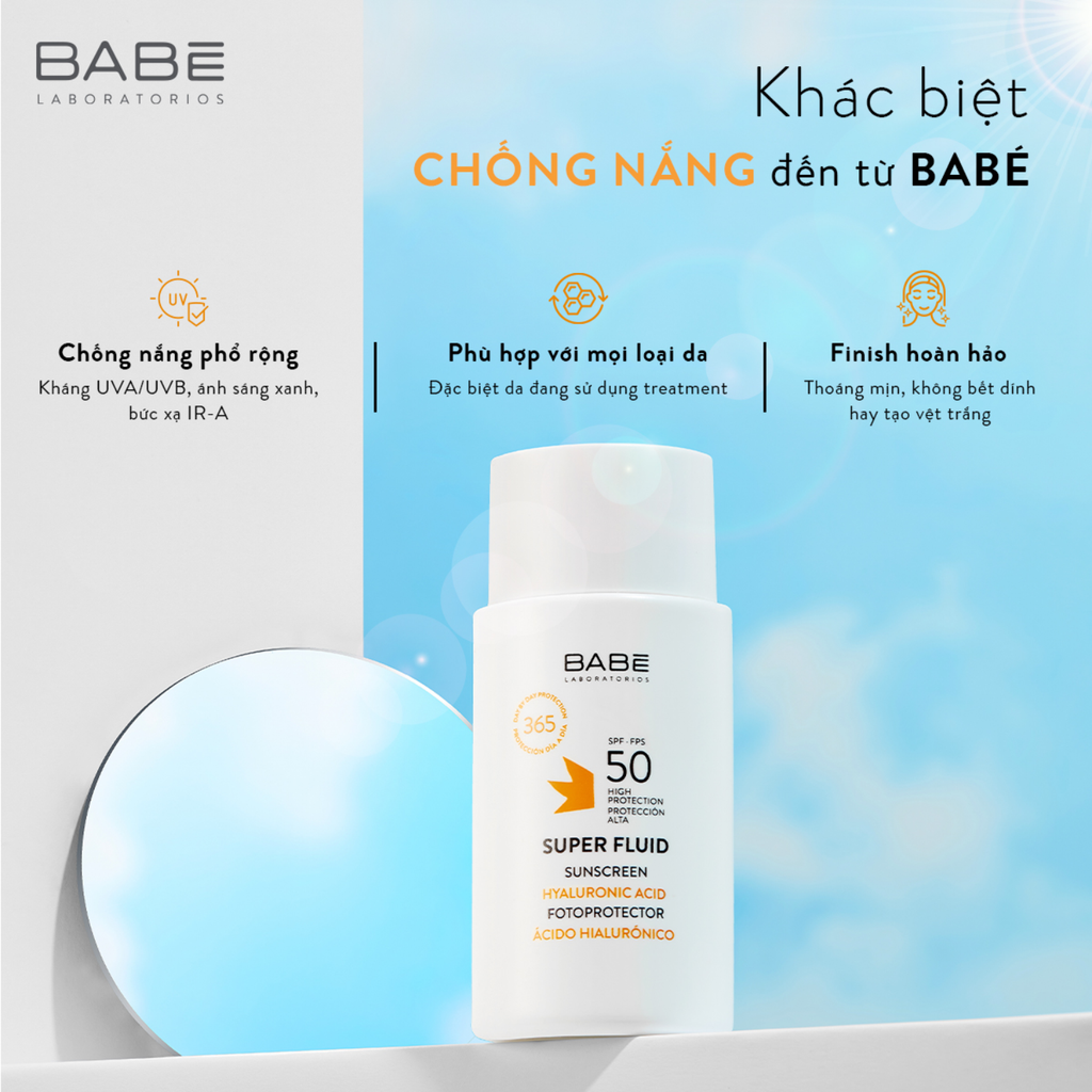 Kem Chống Nắng Dưỡng Ẩm Babe Super Fluid Sunscreen Hyaluronic Acid 50ml