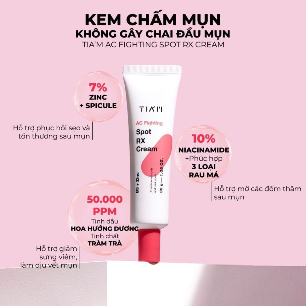 Kem Chấm Mụn Giảm Mụn Mờ Thâm Liền Sẹo Tia'm AC Fighting Spot RX Cream 30g