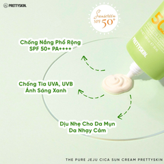 Kem Chống Nắng Dưỡng Ẩm Chiết Xuất Rau Má Prettyskin The Pure Jeju Cica Sun Cream SPF50+ PA++++ 50ml