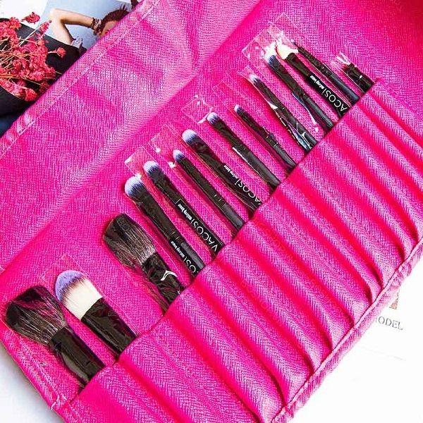 Bộ Cọ Trang Điểm Vacosi 14 Cây BC09 (Bóp Da Hồng) Essential Brush Set