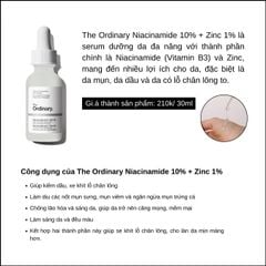 Tinh Chất Trị Thâm Mụn The Ordinary Niacinamide 10%+ Zinc 1%