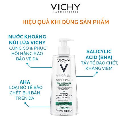 Nước Tẩy Trang Cho Da Dầu Hỗn Hợp Vichy Pureté Thermale Mineral Micellar Water For Combination To Oily Skin 400ml
