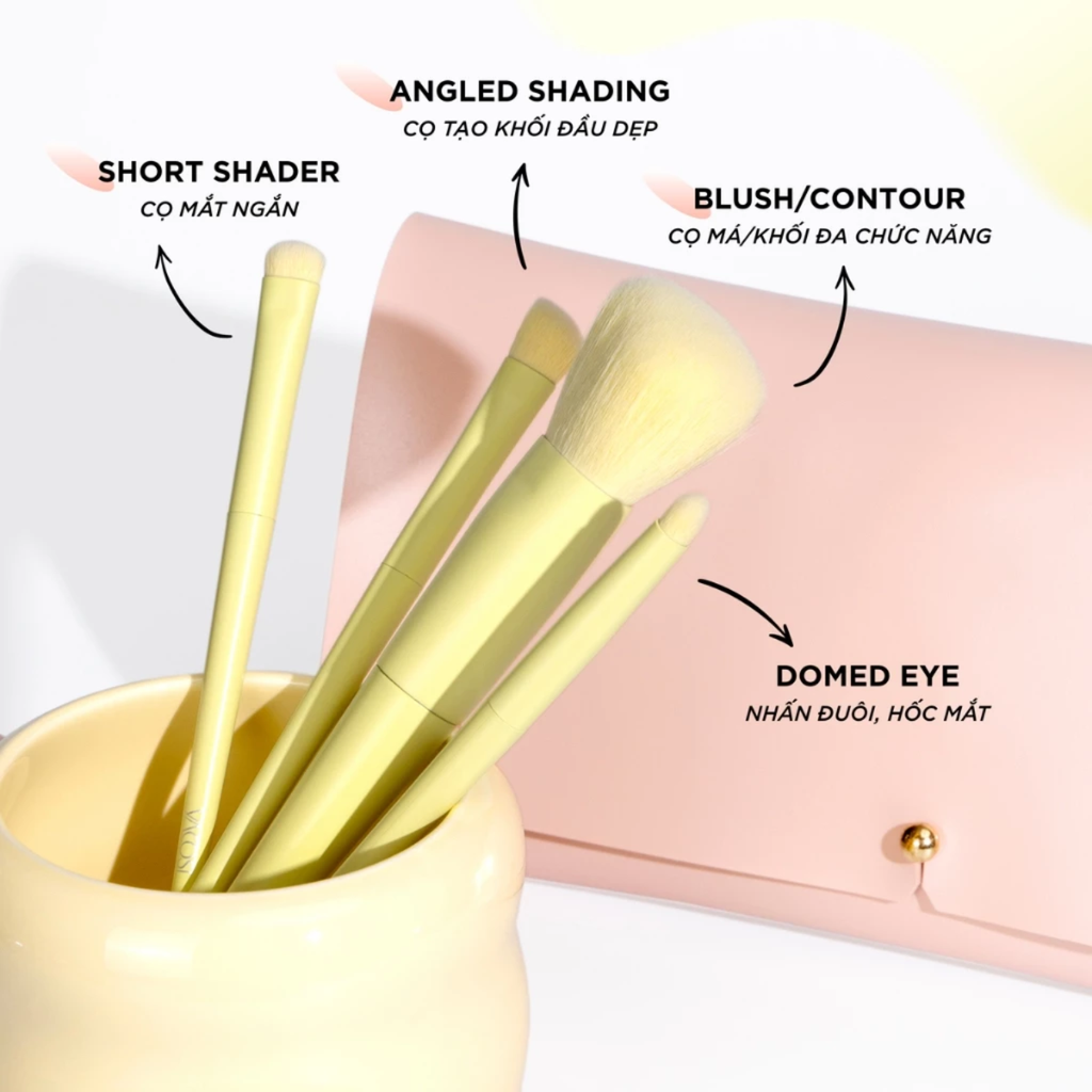 Bộ Cọ 10 Cây + Ví Hồng Vacosi Candy Puffy Brush Set BC34