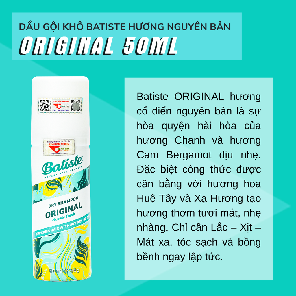 Dầu Gội Khô Batiste Dry Shampoo 50ml